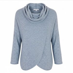 GREEN ENVELOPE BLUE COWL NECKLINE CROSS FRONT SUPER SOFT SHIRT WOMENS XS